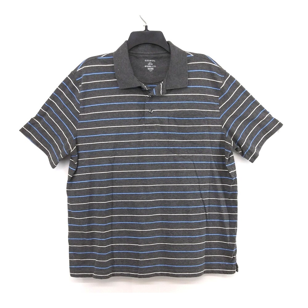 George Polo Shirt Men Size L Gray Pinstripe Short Sleeve Top Rugby Golf Outdoor